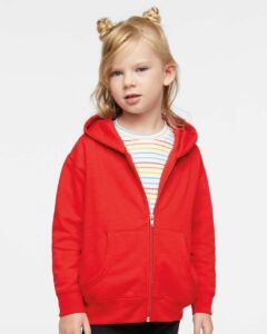Rabbit Skins 3346 Toddler Full-Zip Fleece Hoodie Sweatshirt – Red (on model)