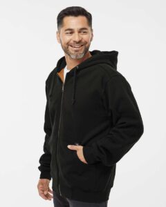 DRI DUCK 7033 Men’s Crossfire Heavyweight Power Fleece Hooded Jacket with Thermal Lining – Black (on model side)