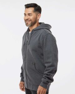 DRI DUCK 7033 Men’s Crossfire Heavyweight Power Fleece Hooded Jacket with Thermal Lining – Dark Oxford (on model side)