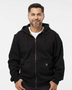 DRI DUCK 7033T Men’s Tall Crossfire Heavyweight Power Fleece Hooded Jacket with Thermal Lining – Black (on model)