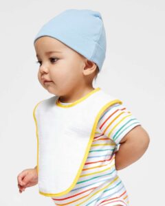 Rabbit Skins 1003 Infant Contrast Trim Terry Bib – Gold (on model side)