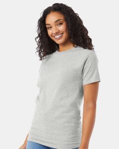 Hanes 5280 Unisex Essential-T T-Shirt – Ash (on model side)