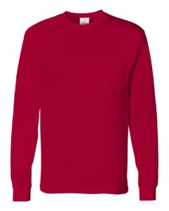 Hanes 5596 Unisex Authentic Long Sleeve Pocket T-Shirt – Deep Red