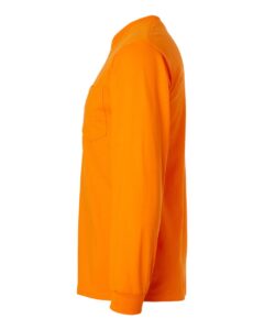 Gildan 2410 Unisex Ultra Cotton® Long Sleeve Pocket T-Shirt – Safety Orange (side)