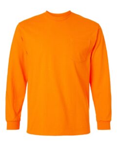Gildan 2410 Unisex Ultra Cotton® Long Sleeve Pocket T-Shirt – Safety Orange