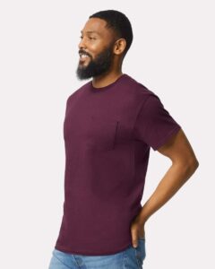 Gildan 2300 Unisex Ultra Cotton® Pocket T-Shirt – Maroon (on model side)