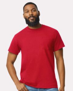 Gildan 2300 Unisex Ultra Cotton® Pocket T-Shirt – Red (on model)