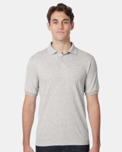 Hanes 054X Unisex EcoSmart® Jersey Polo – Ash (on model)