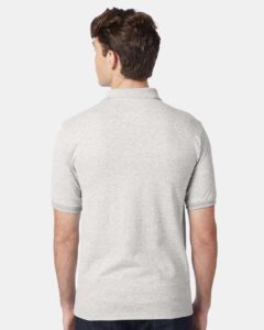 Hanes 054X Unisex EcoSmart® Jersey Polo – Ash (on model side)
