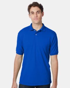Hanes 054X Unisex EcoSmart® Jersey Polo – Deep Royal (on model)