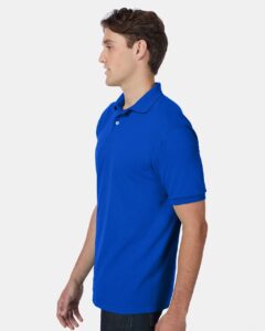 Hanes 054X Unisex EcoSmart® Jersey Polo – Deep Royal (on model side)