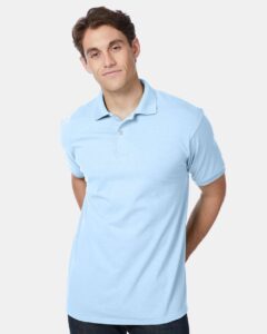 Hanes 054X Unisex EcoSmart® Jersey Polo – Light Blue (on model)