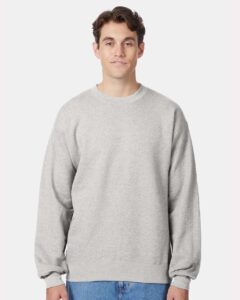 Hanes F260 Unisex Ultimate Cotton® Crewneck Sweatshirt – Ash (on model)
