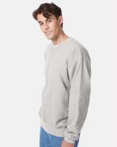 Hanes F260 Unisex Ultimate Cotton® Crewneck Sweatshirt – Ash (on model side)