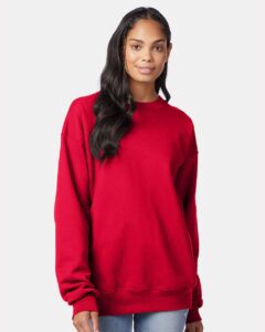 Hanes F260 Unisex Ultimate Cotton® Crewneck Sweatshirt – Deep Red (on model)