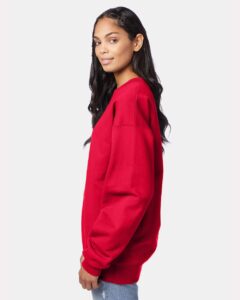 Hanes F260 Unisex Ultimate Cotton® Crewneck Sweatshirt – Deep Red (on model side)
