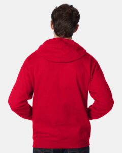 Hanes P180 Unisex EcoSmart® Full-Zip Hooded Sweatshirt – Deep Red (on model back)