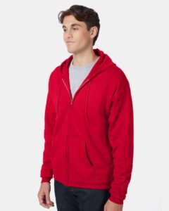 Hanes P180 Unisex EcoSmart® Full-Zip Hooded Sweatshirt – Deep Red (on model side)