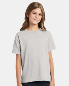 Hanes 5370 Youth EcoSmart® T-Shirt – Ash (on model)