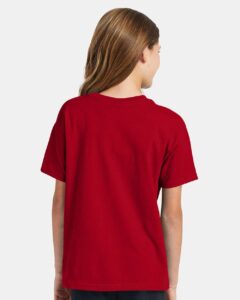 Hanes 5370 Youth EcoSmart® T-Shirt – Deep Red (on model back)