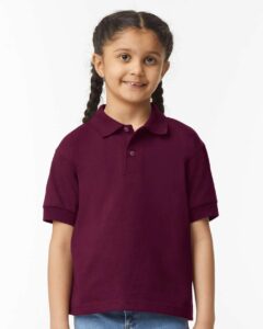 Gildan 8800B Youth DryBlend® Jersey Polo – Maroon (on model)