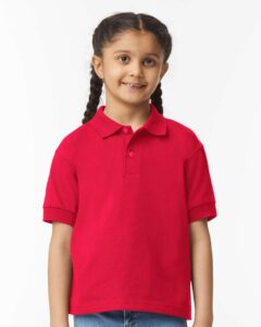 Gildan 8800B Youth DryBlend® Jersey Polo – Red (on model)