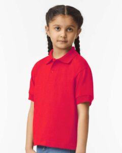 Gildan 8800B Youth DryBlend® Jersey Polo – Red (on model side)