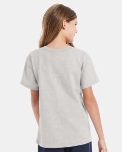 Hanes 5480 Youth Essential-T T-Shirt – Ash (on model back)