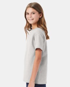 Hanes 5480 Youth Essential-T T-Shirt – Ash (on model side)