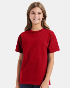 Hanes 5450 Youth Authentic T-Shirt – Deep Red (on model)