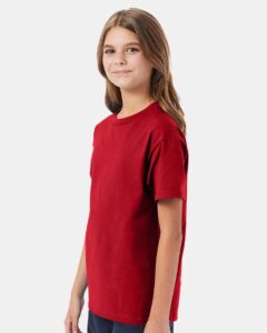 Hanes 5450 Youth Authentic T-Shirt – Deep Red (on model side)