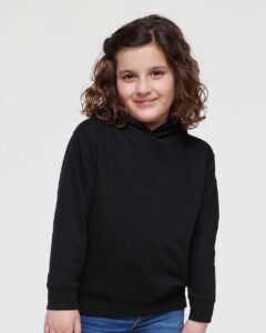 Rabbit Skins 3326 Toddler Pullover Fleece Hoodie – Black (on model)
