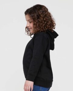 Rabbit Skins 3326 Toddler Pullover Fleece Hoodie – Black (on model side)