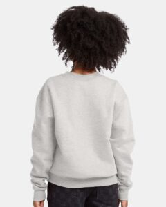 Hanes P360 Youth EcoSmart® Crewneck Sweatshirt – Ash (on model back)