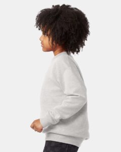 Hanes P360 Youth EcoSmart® Crewneck Sweatshirt – Ash (on model side)