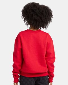 Hanes P360 Youth EcoSmart® Crewneck Sweatshirt – Deep Red (on model back)