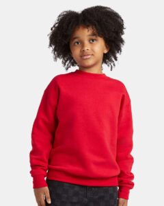 Hanes P360 Youth EcoSmart® Crewneck Sweatshirt – Deep Red (on model)