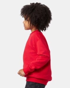 Hanes P360 Youth EcoSmart® Crewneck Sweatshirt – Deep Red (on model side)
