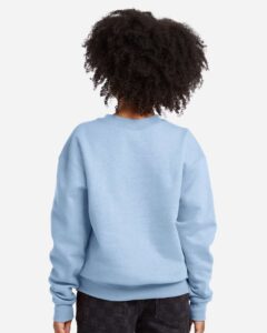 Hanes P360 Youth EcoSmart® Crewneck Sweatshirt – Light Blue (on model back)