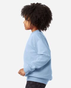 Hanes P360 Youth EcoSmart® Crewneck Sweatshirt – Light Blue (on model side)