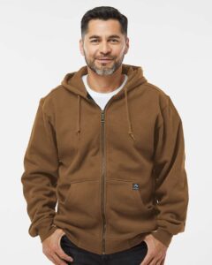 DRI DUCK 7033 Men’s Crossfire Heavyweight Power Fleece Hooded Jacket with Thermal Lining – Saddle (on model)
