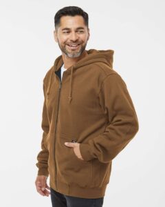 DRI DUCK 7033T Men’s Tall Crossfire Heavyweight Power Fleece Hooded Jacket with Thermal Lining – Saddle (on model side)