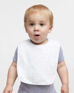 Rabbit Skins 1003 Infant Contrast Trim Terry Bib – White (on model)