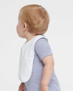 Rabbit Skins 1003 Infant Contrast Trim Terry Bib – White (on model side)