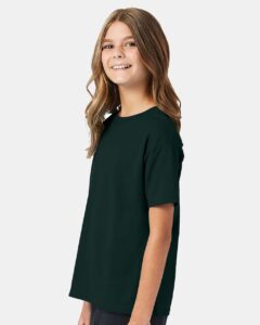 Hanes 5370 Youth EcoSmart® T-Shirt – Deep Forest (on model side)