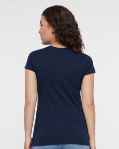 LAT 3616 Women’s Fitted Fine Jersey Tee – Navy (on model back)