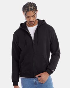 Champion S800 Unisex Powerblend® Full-Zip Hooded Sweatshirt – Black (on model)