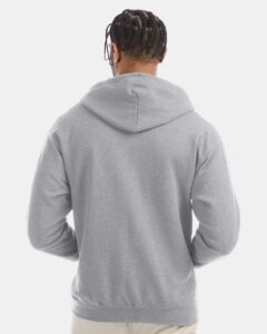 Champion S800 Unisex Powerblend® Full-Zip Hooded Sweatshirt – Light Steel (on model back)