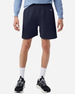 Champion 8187 Unisex Cotton Gym Shorts – Navy (on model)