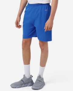 Champion 8187 Unisex Cotton Gym Shorts – Royal Blue (on model side)